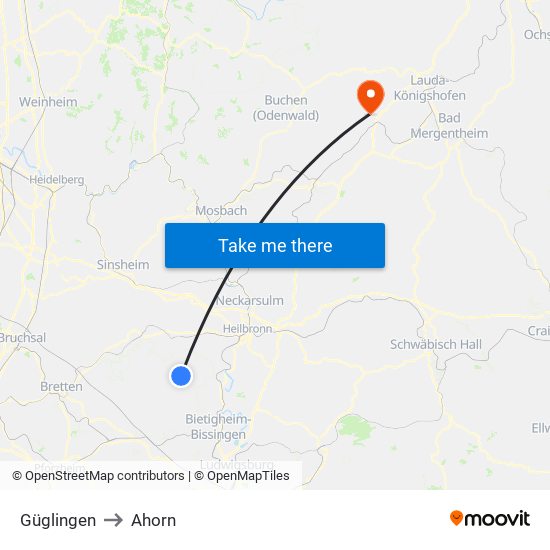 Güglingen to Ahorn map
