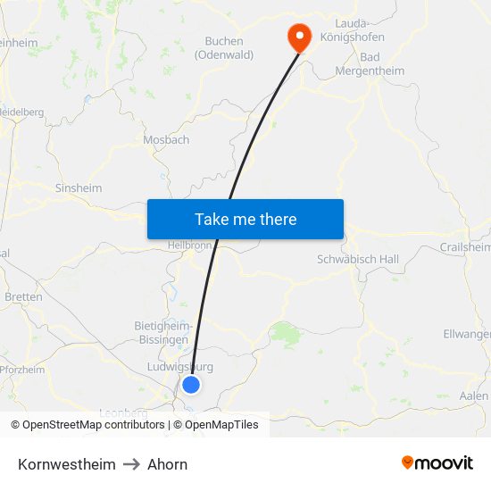 Kornwestheim to Ahorn map