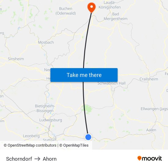 Schorndorf to Ahorn map