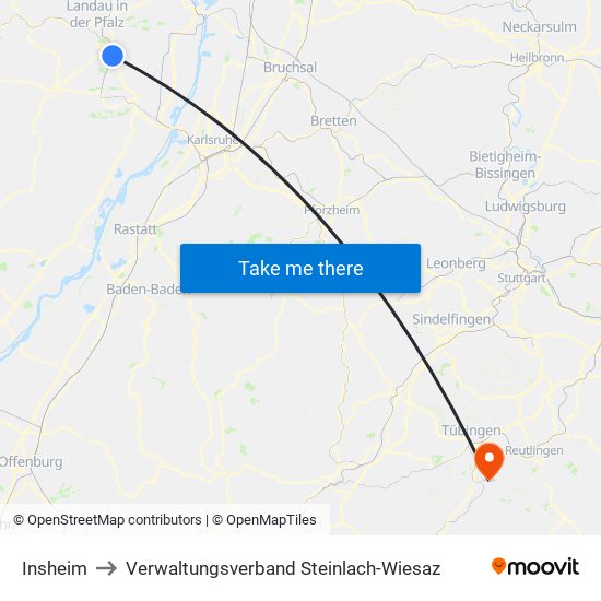 Insheim to Verwaltungsverband Steinlach-Wiesaz map