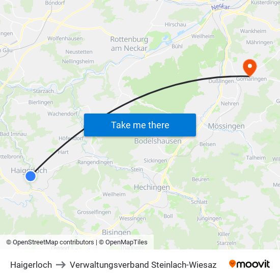 Haigerloch to Verwaltungsverband Steinlach-Wiesaz map