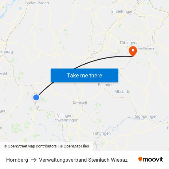 Hornberg to Verwaltungsverband Steinlach-Wiesaz map