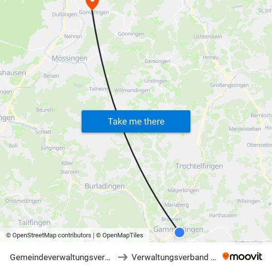 Gemeindeverwaltungsverband Gammertingen to Verwaltungsverband Steinlach-Wiesaz map