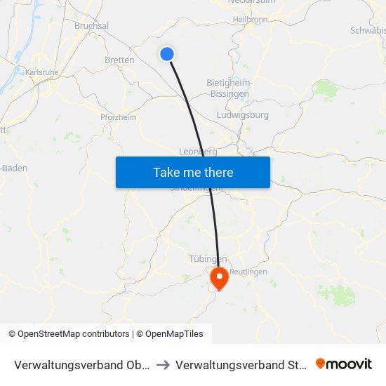 Verwaltungsverband Oberes Zabergäu to Verwaltungsverband Steinlach-Wiesaz map