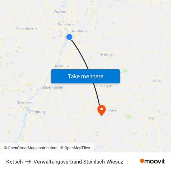 Ketsch to Verwaltungsverband Steinlach-Wiesaz map