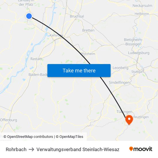 Rohrbach to Verwaltungsverband Steinlach-Wiesaz map