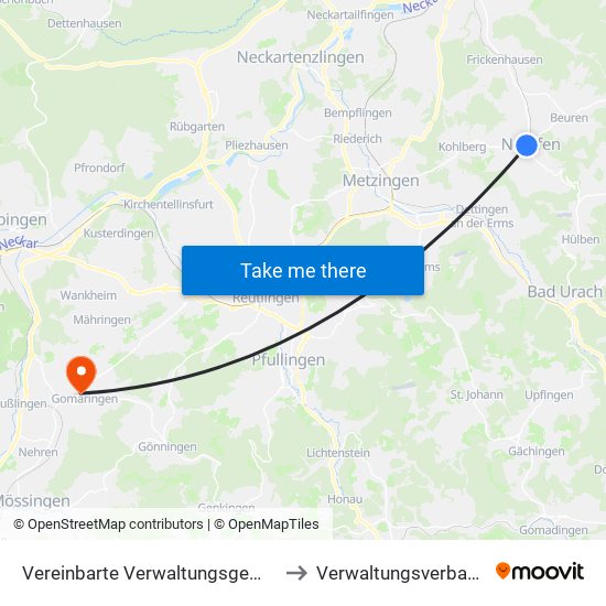 Vereinbarte Verwaltungsgemeinschaft Der Stadt Neuffen to Verwaltungsverband Steinlach-Wiesaz map