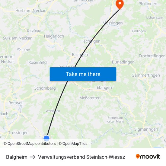 Balgheim to Verwaltungsverband Steinlach-Wiesaz map