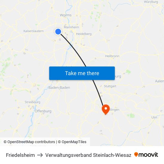 Friedelsheim to Verwaltungsverband Steinlach-Wiesaz map