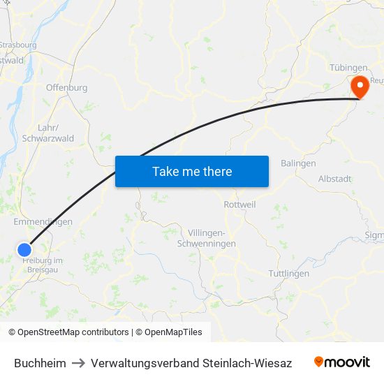 Buchheim to Verwaltungsverband Steinlach-Wiesaz map