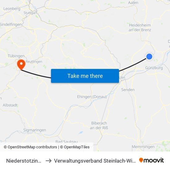 Niederstotzingen to Verwaltungsverband Steinlach-Wiesaz map