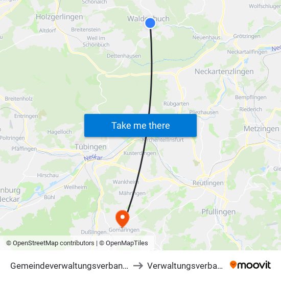 Gemeindeverwaltungsverband Waldenbuch/Steinenbronn to Verwaltungsverband Steinlach-Wiesaz map