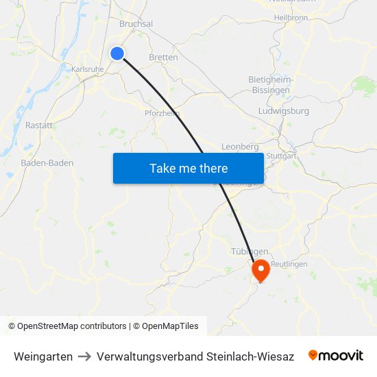 Weingarten to Verwaltungsverband Steinlach-Wiesaz map