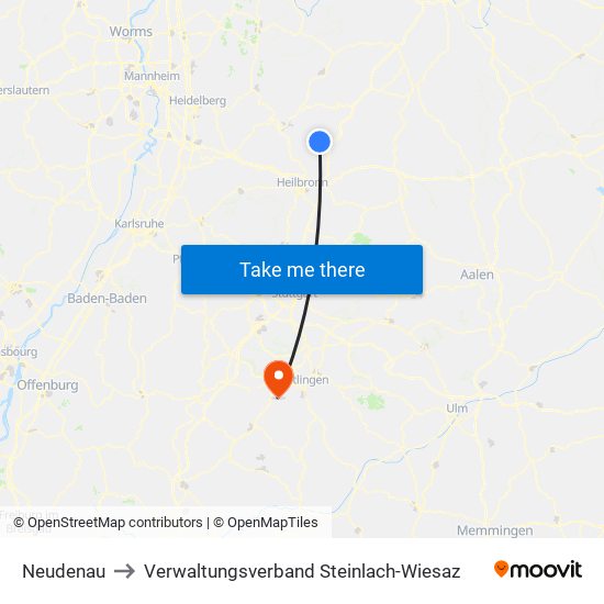 Neudenau to Verwaltungsverband Steinlach-Wiesaz map