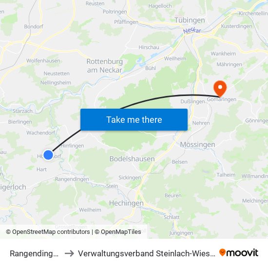 Rangendingen to Verwaltungsverband Steinlach-Wiesaz map