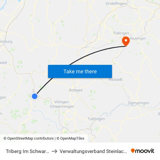 Triberg Im Schwarzwald to Verwaltungsverband Steinlach-Wiesaz map