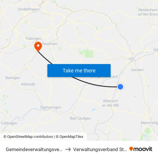 Gemeindeverwaltungsverband Laupheim to Verwaltungsverband Steinlach-Wiesaz map