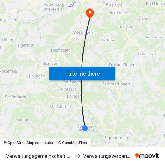 Verwaltungsgemeinschaft Stetten am Kalten Markt to Verwaltungsverband Steinlach-Wiesaz map