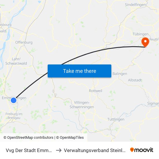 Vvg Der Stadt Emmendingen to Verwaltungsverband Steinlach-Wiesaz map