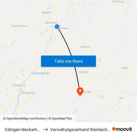 Edingen-Neckarhausen to Verwaltungsverband Steinlach-Wiesaz map