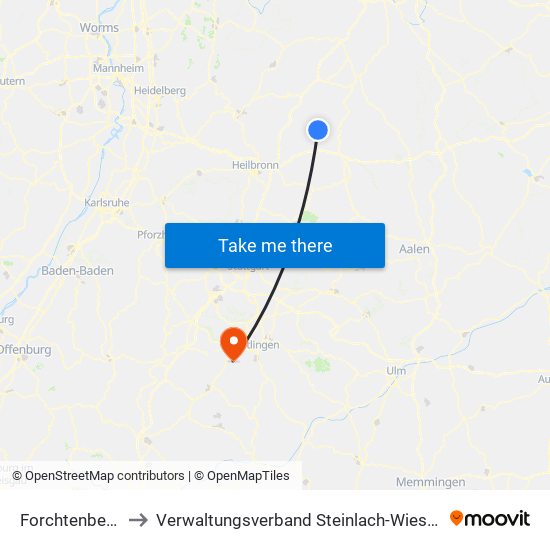 Forchtenberg to Verwaltungsverband Steinlach-Wiesaz map