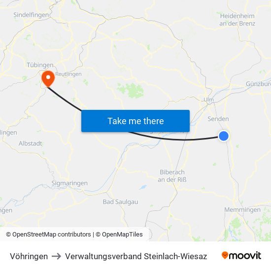 Vöhringen to Verwaltungsverband Steinlach-Wiesaz map