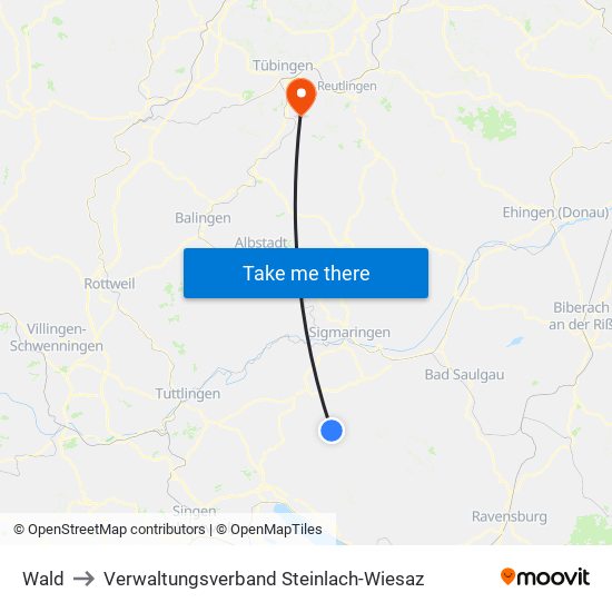 Wald to Verwaltungsverband Steinlach-Wiesaz map