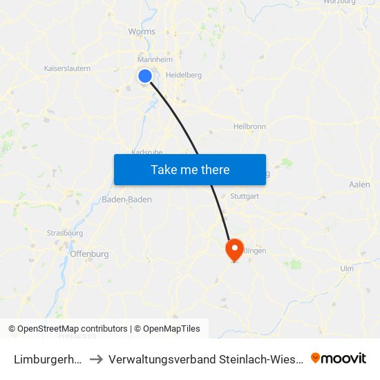 Limburgerhof to Verwaltungsverband Steinlach-Wiesaz map