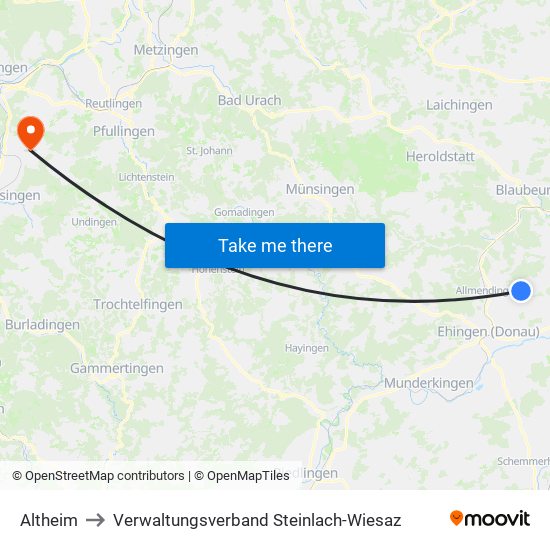 Altheim to Verwaltungsverband Steinlach-Wiesaz map