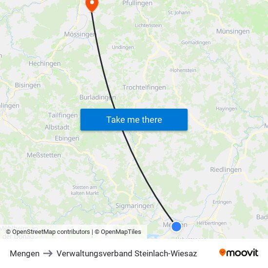 Mengen to Verwaltungsverband Steinlach-Wiesaz map