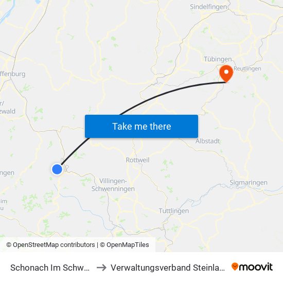 Schonach Im Schwarzwald to Verwaltungsverband Steinlach-Wiesaz map