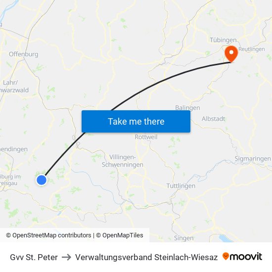Gvv St. Peter to Verwaltungsverband Steinlach-Wiesaz map