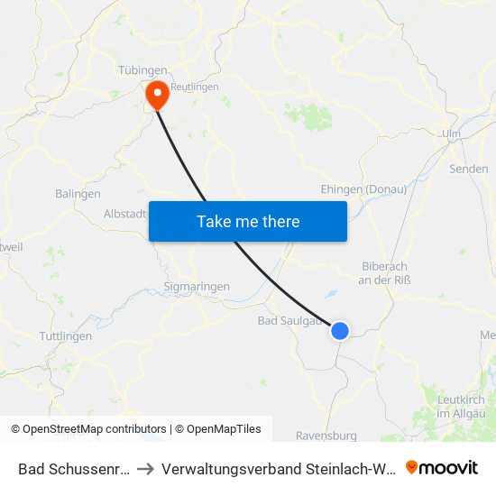 Bad Schussenried to Verwaltungsverband Steinlach-Wiesaz map