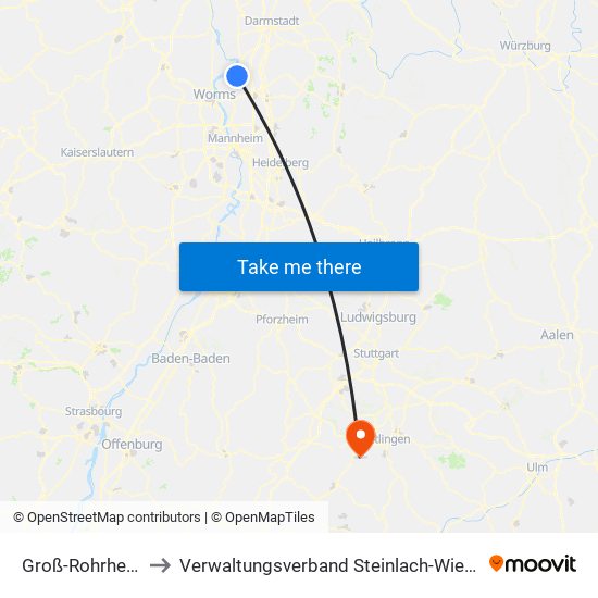 Groß-Rohrheim to Verwaltungsverband Steinlach-Wiesaz map