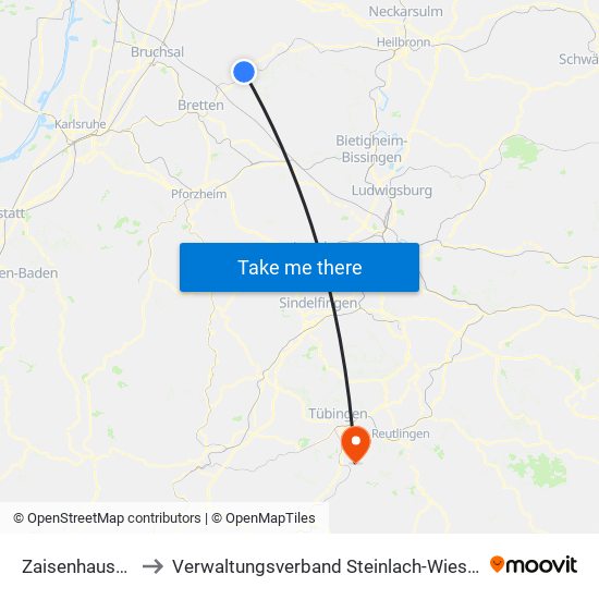 Zaisenhausen to Verwaltungsverband Steinlach-Wiesaz map