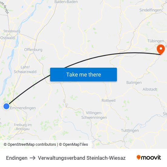 Endingen to Verwaltungsverband Steinlach-Wiesaz map