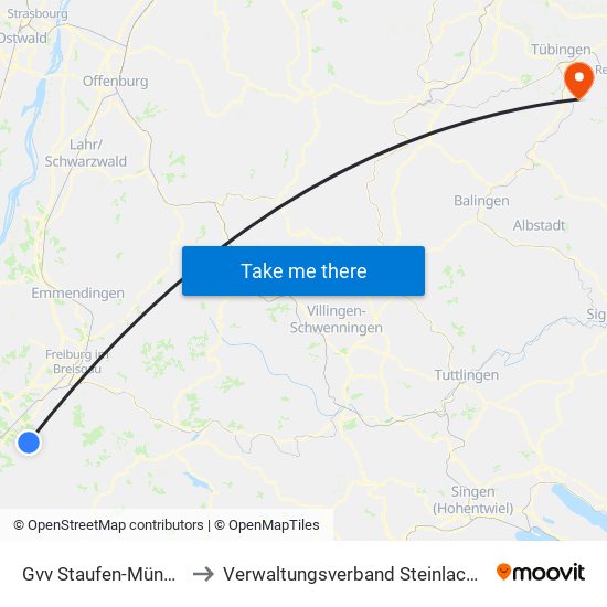Gvv Staufen-Münstertal to Verwaltungsverband Steinlach-Wiesaz map