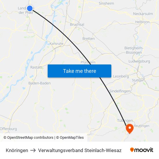 Knöringen to Verwaltungsverband Steinlach-Wiesaz map