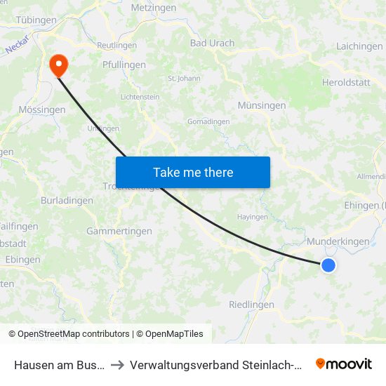 Hausen am Bussen to Verwaltungsverband Steinlach-Wiesaz map