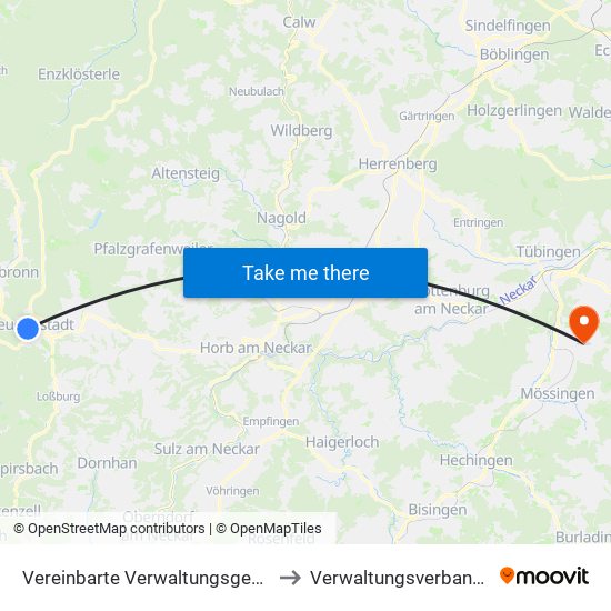 Vereinbarte Verwaltungsgemeinschaft Freudenstadt to Verwaltungsverband Steinlach-Wiesaz map