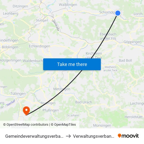 Gemeindeverwaltungsverband Plüderhausen-Urbach to Verwaltungsverband Steinlach-Wiesaz map