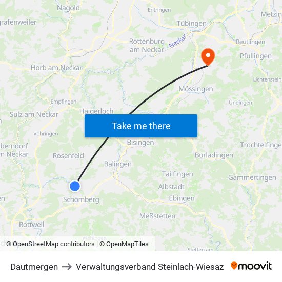 Dautmergen to Verwaltungsverband Steinlach-Wiesaz map