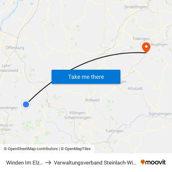 Winden Im Elztal to Verwaltungsverband Steinlach-Wiesaz map