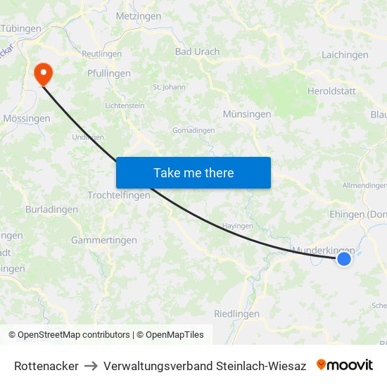 Rottenacker to Verwaltungsverband Steinlach-Wiesaz map