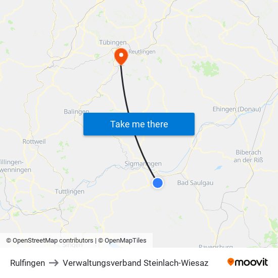 Rulfingen to Verwaltungsverband Steinlach-Wiesaz map