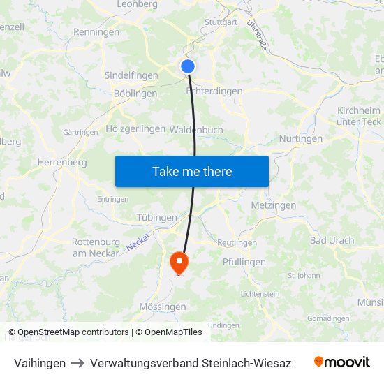 Vaihingen to Verwaltungsverband Steinlach-Wiesaz map
