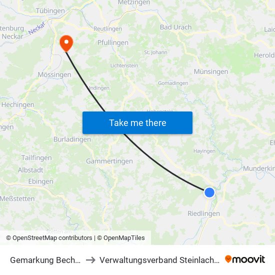 Gemarkung Bechingen to Verwaltungsverband Steinlach-Wiesaz map