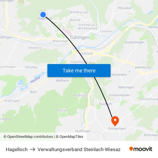 Hagelloch to Verwaltungsverband Steinlach-Wiesaz map