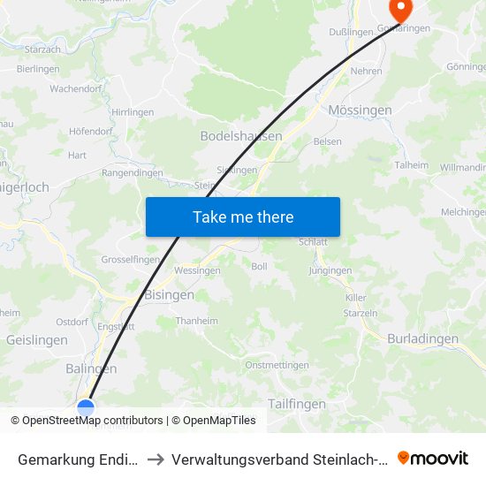 Gemarkung Endingen to Verwaltungsverband Steinlach-Wiesaz map