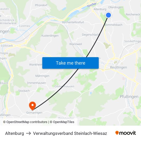 Altenburg to Verwaltungsverband Steinlach-Wiesaz map